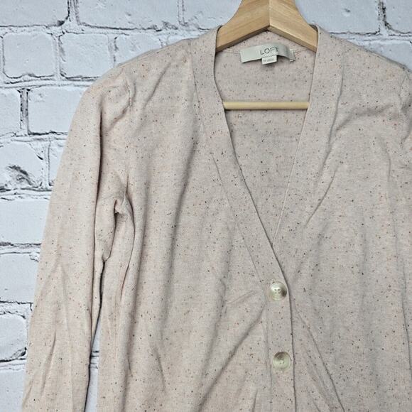 Loft Cotton Blend Button Beige Muted Blush Pink Duster Cardigan Sweater Size XS - Picture 4 of 11